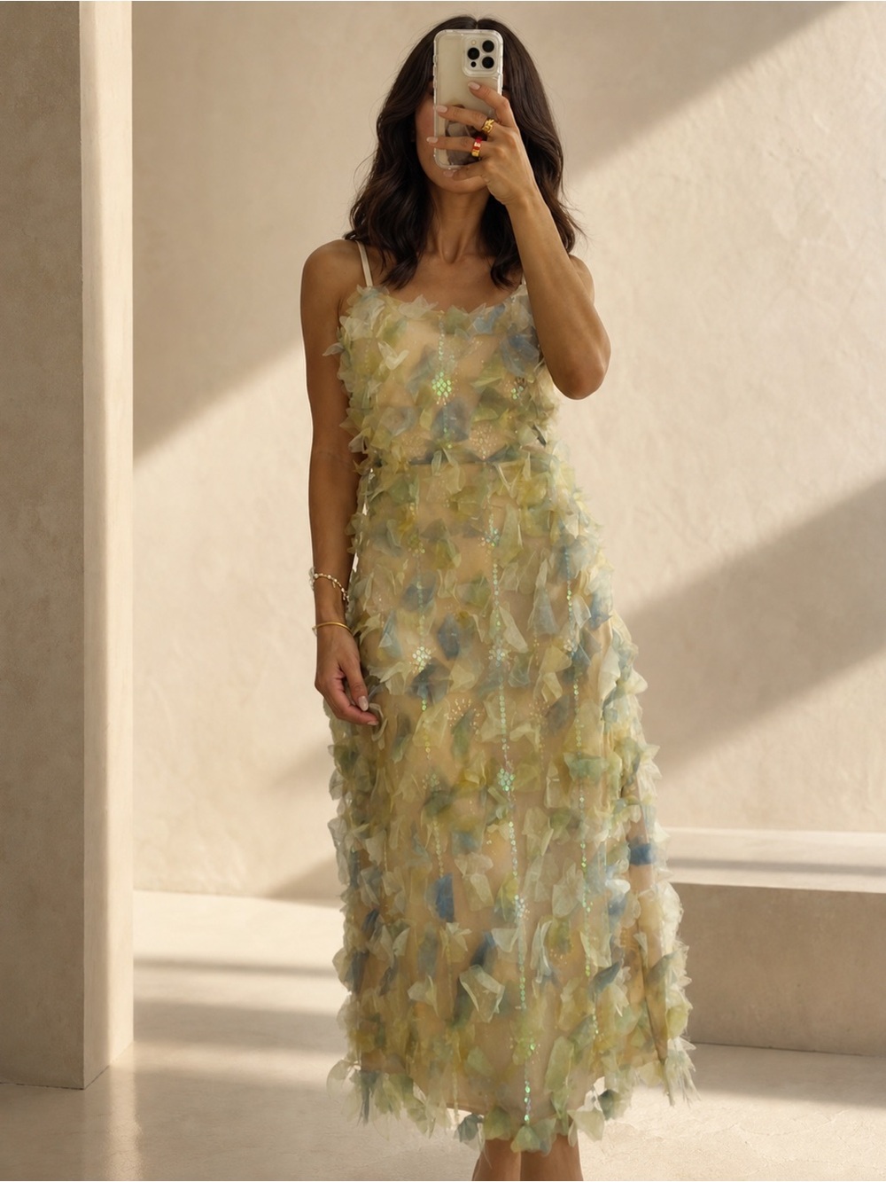 NWT - Just Me, 3D Floral Applique Sequin Midi Dress (S)